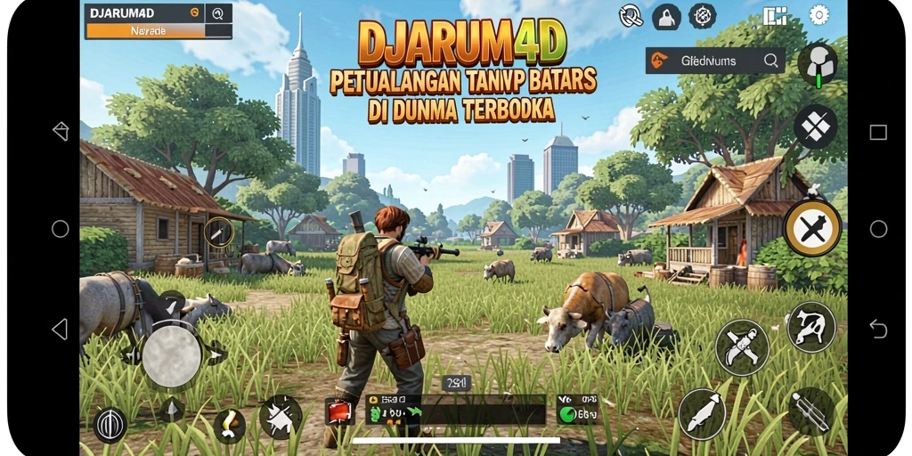 Tampilan gameplay DJARUM4D dalam dunia terbuka yang luas.