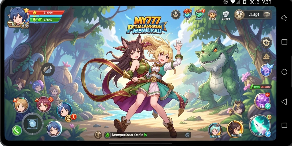 Tampilan layar gameplay yang menampilkan karakter anime yang beraksi.