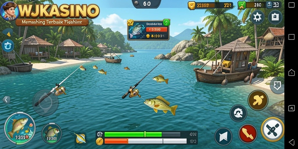 Screenshot gameplay WJKASINO menampilkan aksi memancing yang mendebarkan.